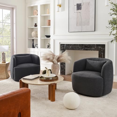 KINWELL 34" W Boucle Swivel Barrel Chairs - Image 3