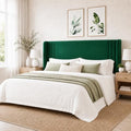 Allewie King Size Velvet Platform Bed Frame, Tall Wingback Headboard by Allewie