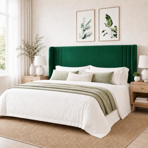 Allewie King Size Velvet Platform Bed Frame, Tall Wingback Headboard by Allewie