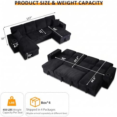 Modular Sectional Sleeper Sofa Bed, Couches - Image 3