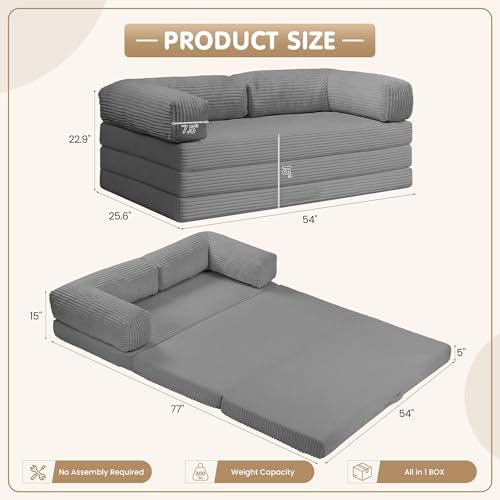 5-in-1 Convertible Sofa Bed, Corduroy Futon Couch Sleeper - Image 2