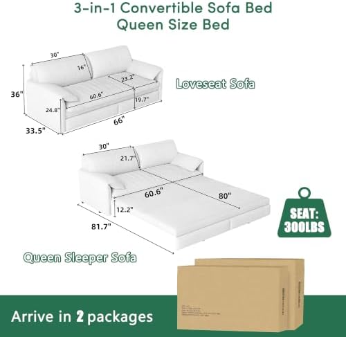 66" Sleeper Sofa Bed Queen Size, Pull Out Convertible Velvet Couch - Image 3