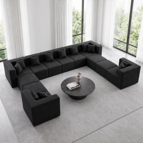 MONVANE 185" U-Shaped 12 Seat Modular Sectional Cloud Couch, Jet Black - Image 6