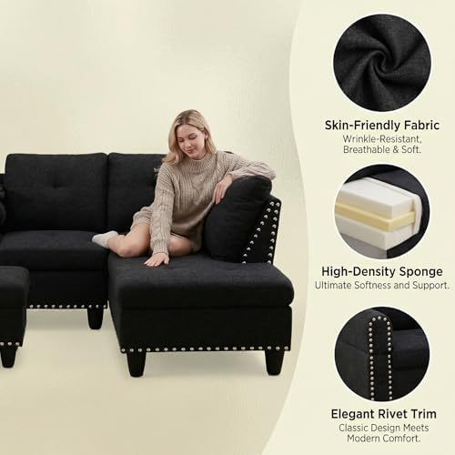 97.5" L Shaped Couch Set Linen, Modular Sectional Couches - Image 5