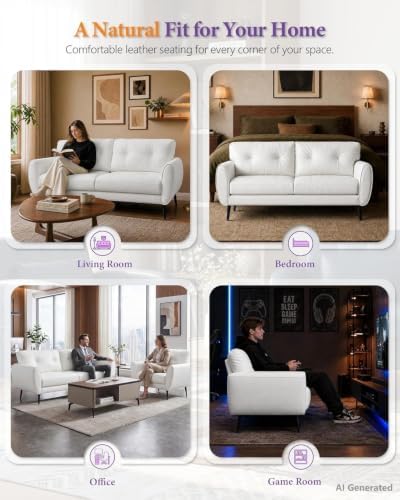61'' Small Leather Loveseat and Chairs, 3 Piece Living Room Sets - Image 4