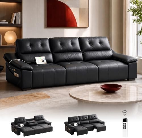 110’’ Electric Leather Recliner Chair, Power Extendable Pull Out Sofa Bed by CHYMSUN