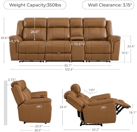 CHITA Leather Power Recliner Sofa Wall Hugger, 3-Seat - Image 2
