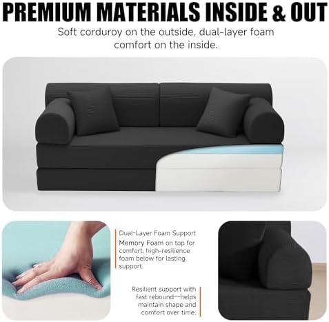 79" Memory Foam Sofa Bed, High Backrest Convertible Futon Boneless Couch - Image 4