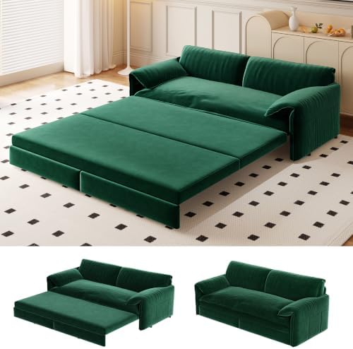 66" Sleeper Sofa Bed Queen Size, Pull Out Convertible Velvet Couch by UPYOOE