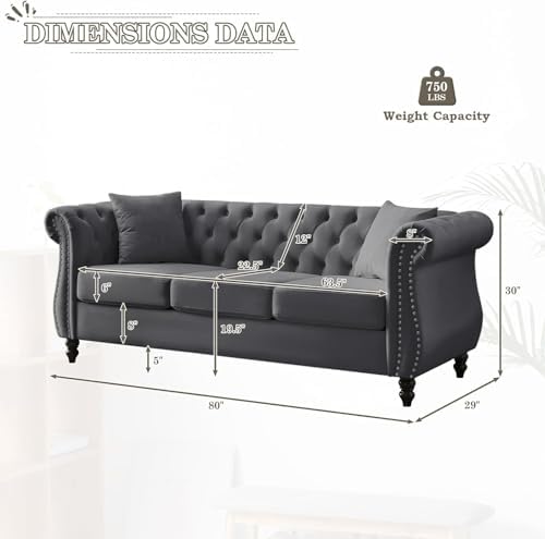 80" 2 Piece 3-Seater Velvet Chesterfield Sofa - Image 2
