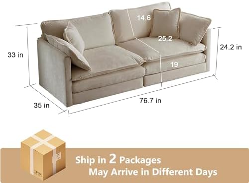 Tmsan 76.7" Loveseat Sofa 2 Seater Cloud Couch, Small Love Seat Sectional - Image 2
