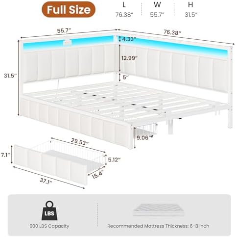 Hasuit Corner Bed Frame with Storage Drawers, Full Daybed with Line Fabric - Image 3