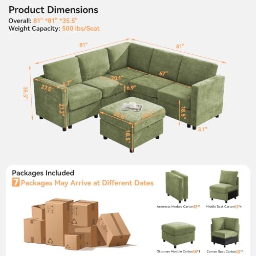 81'' V Shaped Modular Sofa, Storage Sectional Couch - Image 2