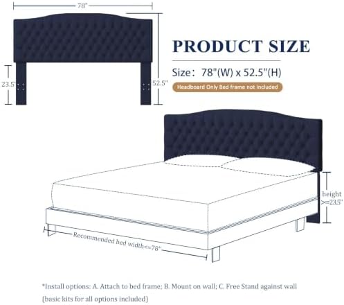 Furpopup Linen King Size Headboard Only, Upholstered Wall Mount - Image 2