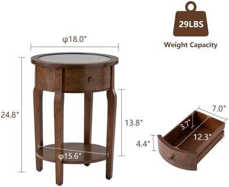 COSIEST Round Nightstand with Drawer, 2-Tier MDF End Table with Storage Shelf - Image 2