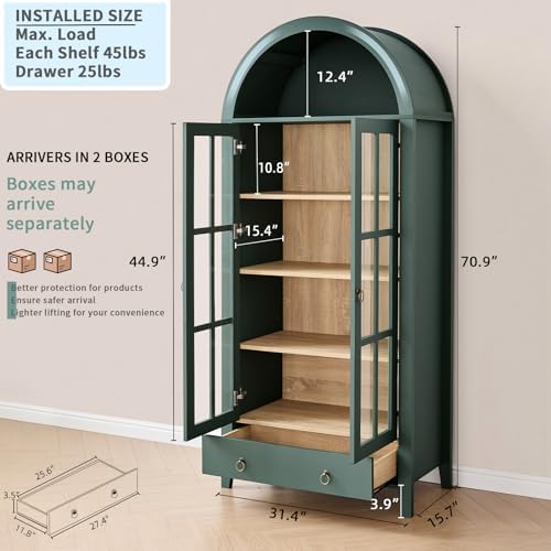 RowyPoey 71" Tall Arched Cabinet Bookshelf - Image 2