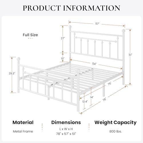 SHA CERLIN 14" Full Size Metal Platform Bed Frame/Victorian Headboard and - Image 2