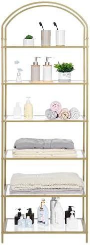 Homhedy 6-Tier Tall Gold Bookshelf, Arched Bookcase - Image 3