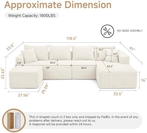 118 Inch Oversized U-Shaped Boneless Cloud Sectional Couch - Image 2