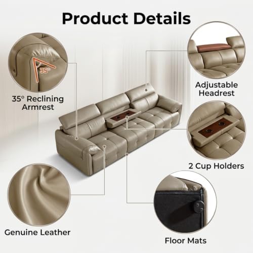Modular Sectional Sofa 122", 3-Seater Genuine Leather Couch - Image 3