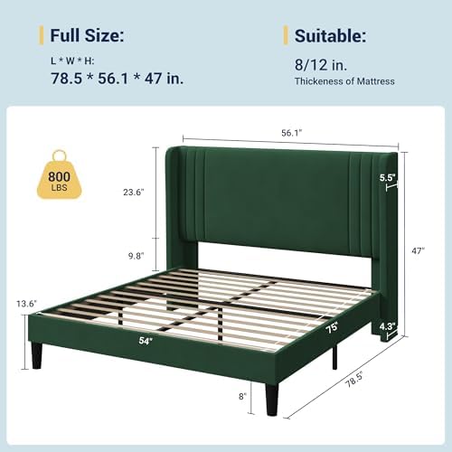 Allewie Full Size Velvet Platform Bed Frame, Tall Wingback Headboard - Image 2