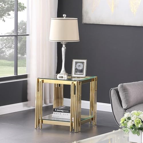 3 Piece Living Room Table Set, Rectangular Tempered Glass Coffee Table and End - Image 7