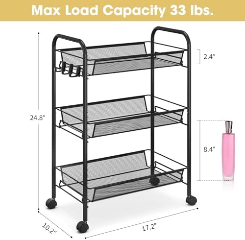 TOOLF 3 Tier Rolling Cart, Metal Utility Storage Cart - Image 6