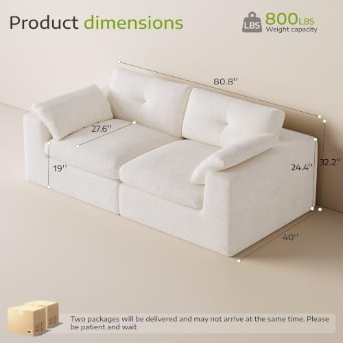 Homkdom 80.5" Loveseat Sofa, Cloud Couch Sectional - Image 2