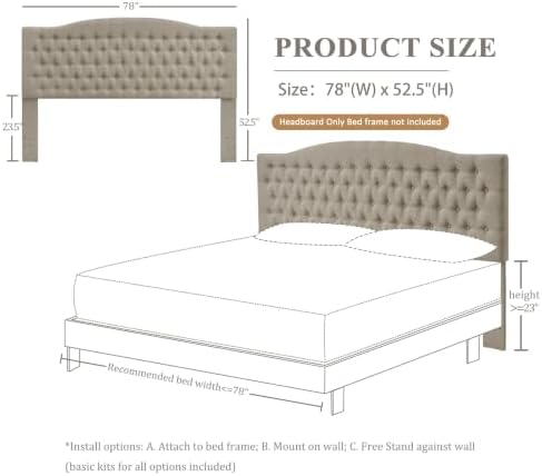 Furpopup Linen King Size Headboard Only, Upholstered Wall Mount - Image 2