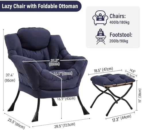 Furlide Lazy Chair with Ottoman, Soft Comfy Chair - Image 2
