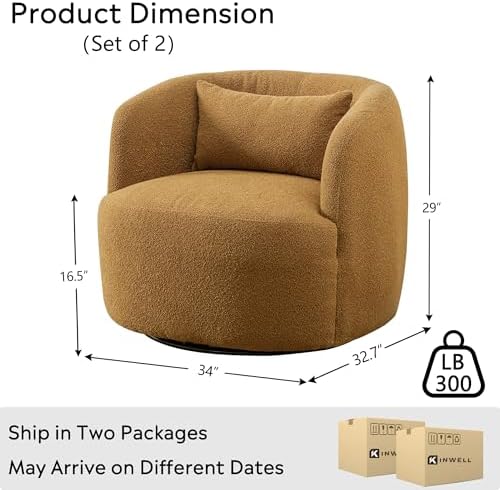 KINWELL 34" W Boucle Swivel Barrel Chairs - Image 2