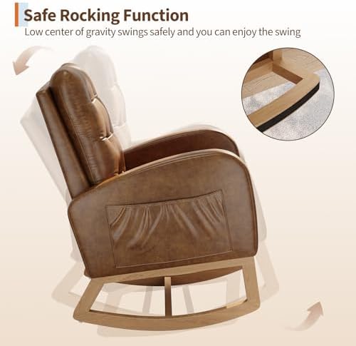 GarveeHome Nursery Rocking Chair, Breathable PU Leather Upholstery, Sturdy - Image 6