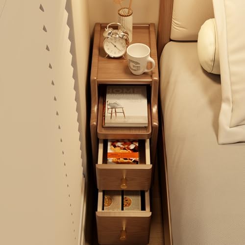 AQIMUELE Small Nightstand with Drawers, Solid Wood Bedside Table, Narrow Walnut - Image 6