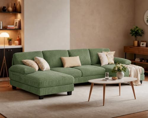 Furniwell U-Shaped Convertible Sectional Sofa Couch, Deep Green - Image 6