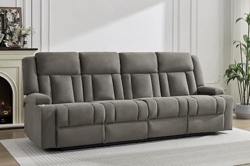 Recliner Sofa with Cup Holders, 4-Seater Fabric Reclining Couch, Manual by Unknown