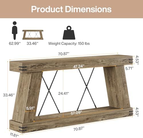 Tribesigns 70.87" Farmhouse Console Table - Image 2