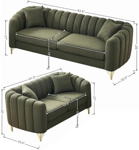 Modern Teddy Sofa Set, Combo 3-Seater Tufted Couch and Loveseat Sofa - Image 2