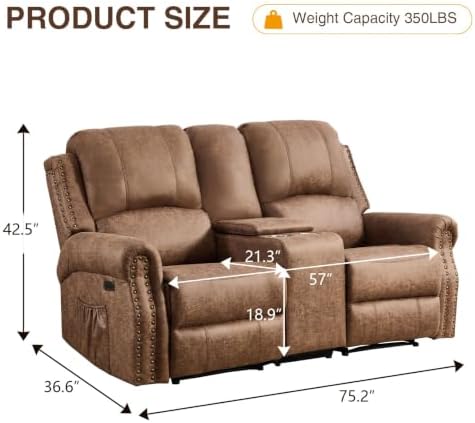 CANMOV Faux Leather Power Recliner Loveseat, Electric 2 Seat Reclining Chair - Image 2