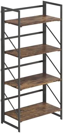 JSB No Assembly Folding Bookshelf, 4 Tier Industrial Metal Book Shelf - Image 6