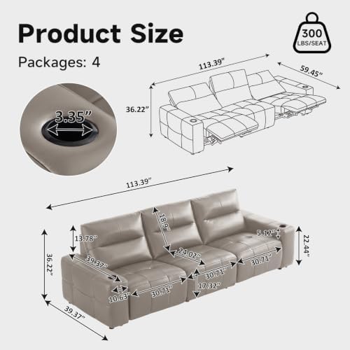 Zero Gravity Electric Recliner Sofas Genuine Leather Couch - Image 2