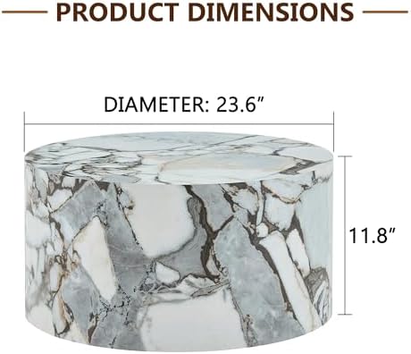 Round Coffee Table, 23.6" Modern Faux Marble Drum Coffee Table, Round Accent - Image 2