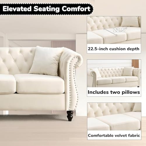 80" Chesterfield Loveseat Velvet Sofa - Image 5
