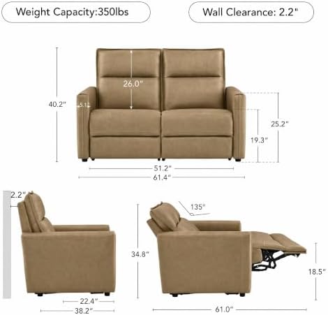 CHITA Genuine Leather Couch, 2-seat 2 Power Recliner Sofa - Image 2