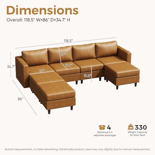 ABCASA Faux Leather Modular Sectional Sofa 118.5", 7 Seater U Shaped Couch - Image 2