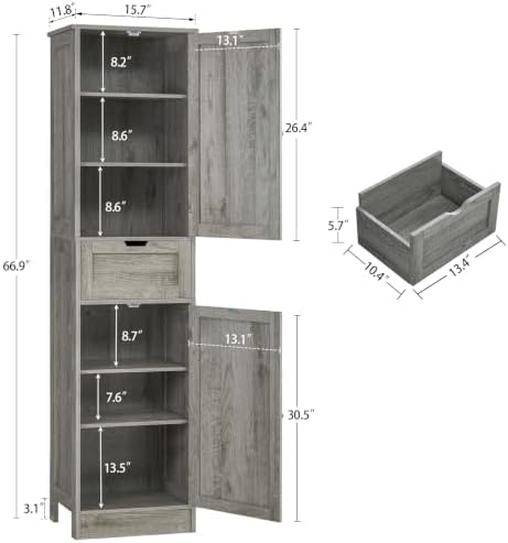 Iwell 66.9" Tall Bathroom Storage Cabinet - Image 3