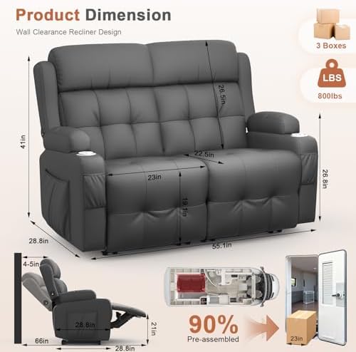 RV Loveseat Recliner Sofa, Wall Hugger Reclining RV Couch - Image 2