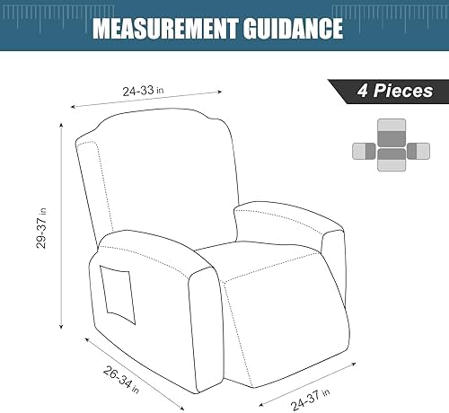 4 Pieces Recliner Cover Stretch Sofa Slipcover, Sofa Couch Cover - Image 3
