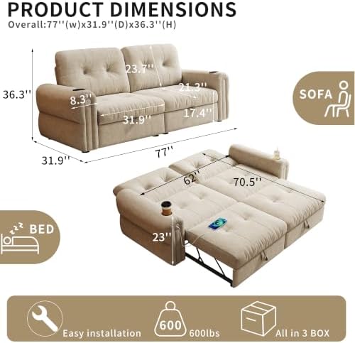 73" Queen Size Sofa Bed, Loveseat Sleeper Sofa - Image 2