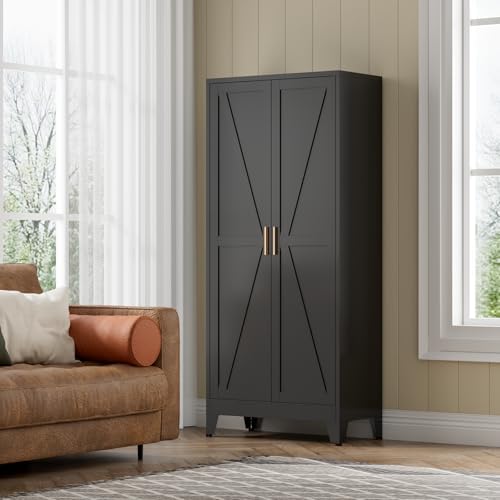 COFaR Black Farmhouse Storage Kitchen Pantry Cabinet - Image 2