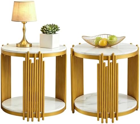 2-Tier Faux Marble End Table by GenuineFurniture